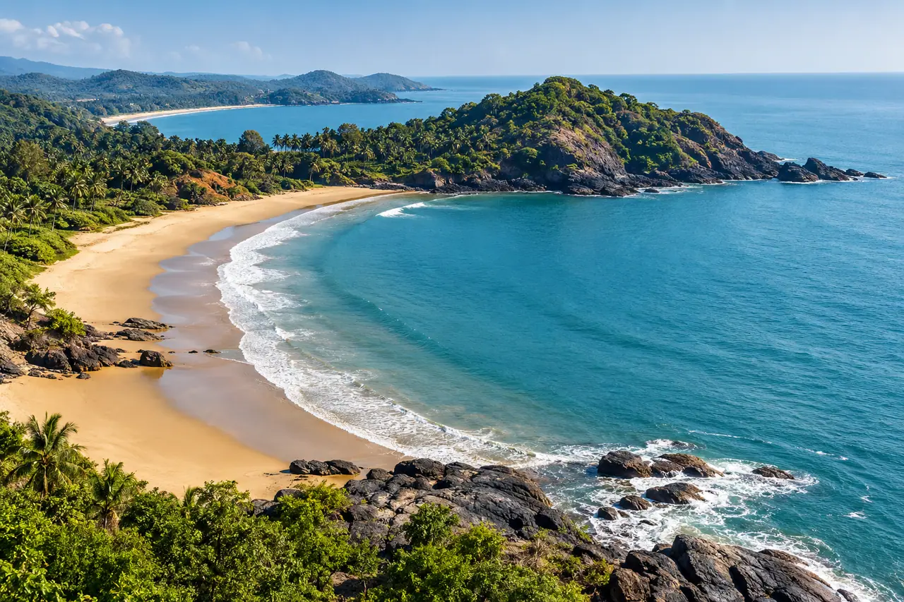Gokarna's curved coastline and blue sea