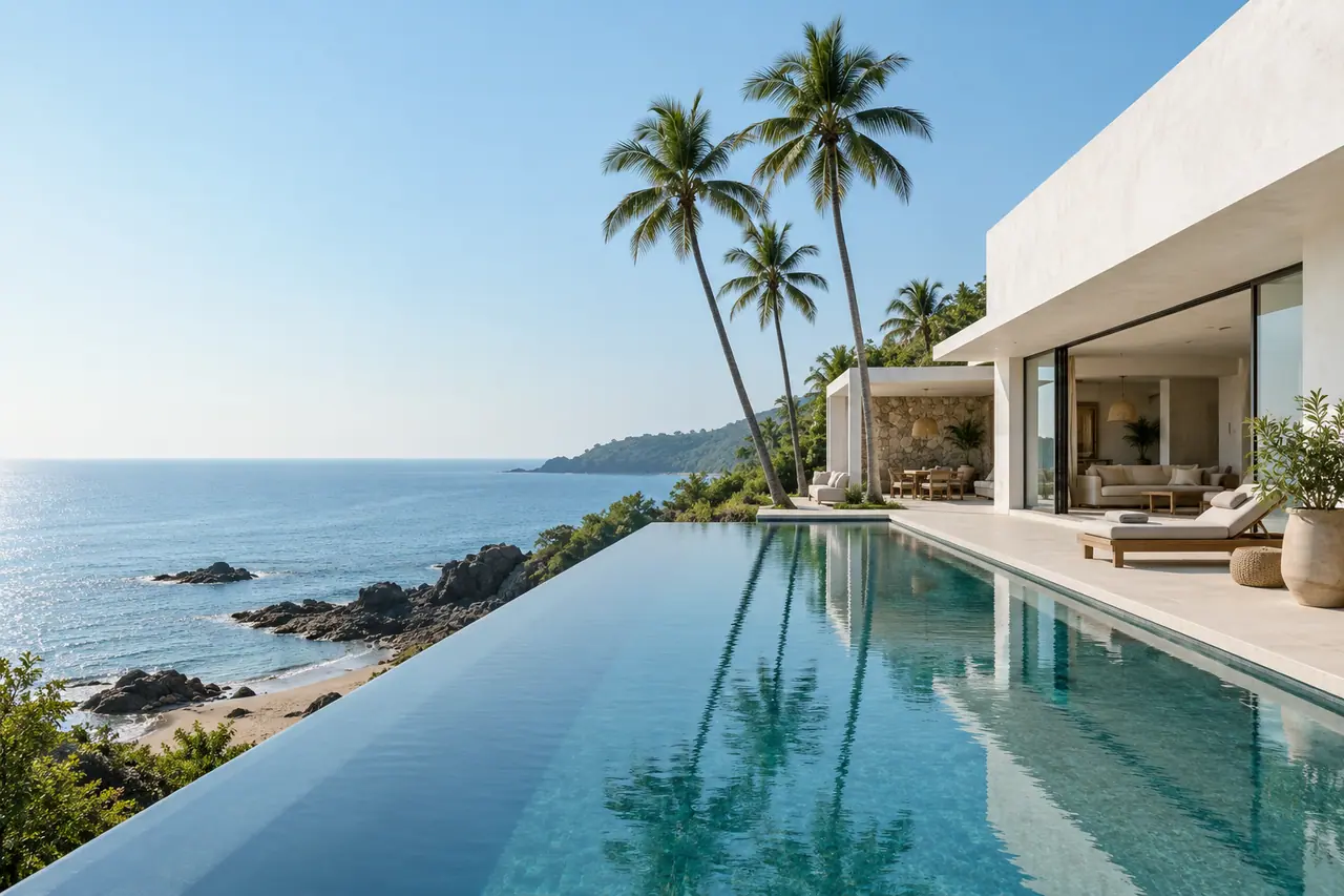 White Cove Villa and infinity pool above the water